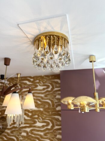 Vintage messing Palwa Murano glazen teardrop plafondlamp  | Sprinkelhop