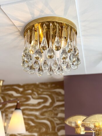 Vintage messing Palwa Murano glazen teardrop plafondlamp 