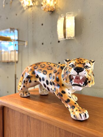 Jaren '80 Italiaanse porseleinen luipaard panter cheetah beeld | Sprinkelhop