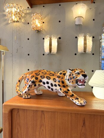 Jaren '80 Italiaanse porseleinen luipaard panter cheetah beeld | Sprinkelhop