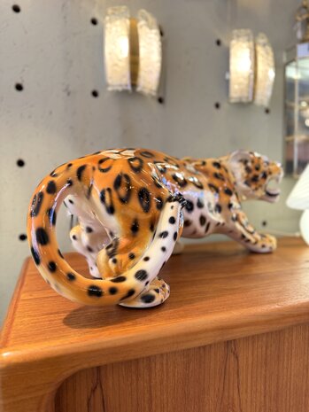 Jaren '80 Italiaanse porseleinen luipaard panter cheetah beeld | Sprinkelhop