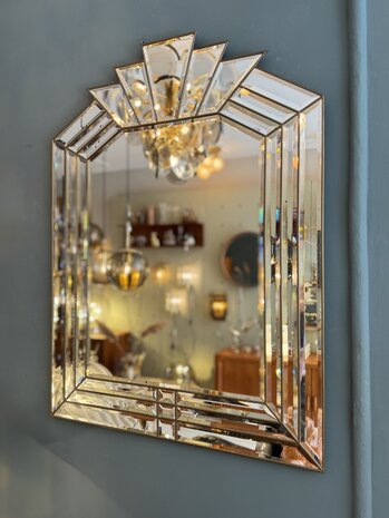 Vintage jaren '70 art deco stijl spiegel van facetgeslepen glaspanelen | Sprinkelhop