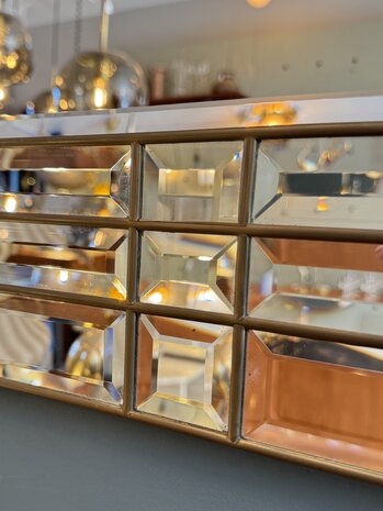 Vintage jaren '70 art deco stijl spiegel van facetgeslepen glaspanelen | Sprinkelhop