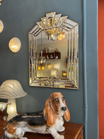 Vintage jaren '70 art deco stijl spiegel van facetgeslepen glaspanelen | Sprinkelhop