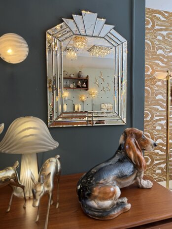 Vintage jaren '70 art deco stijl spiegel van facetgeslepen glaspanelen | Sprinkelhop