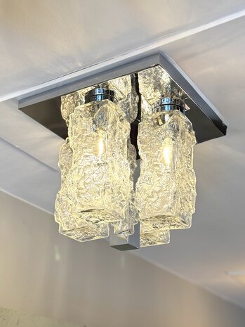 Hillebrand brutalistische ice glass plafondlamp vierkant chroom| Sprinkelhop