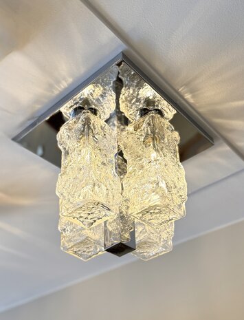 Hillebrand brutalistische ice glass plafondlamp vierkant chroom| Sprinkelhop