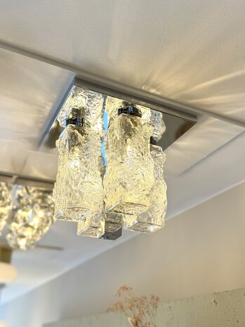 Hillebrand brutalistische ice glass plafondlamp vierkant chroom| Sprinkelhop