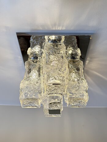 Hillebrand brutalistische ice glass plafondlamp vierkant chroom| Sprinkelhop