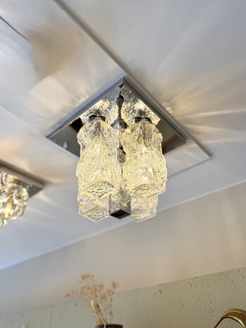 Hillebrand brutalistische ice glass plafondlamp vierkant chroom| Sprinkelhop