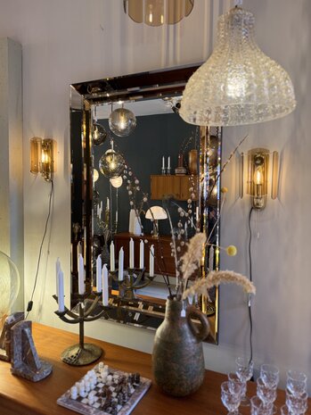 Vintage messing wandlamp met 3 rookglazen platen | Sprinkelhop