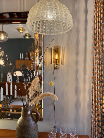 Vintage messing wandlamp met 3 rookglazen platen | Sprinkelhop