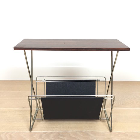 Vintage lectuurtafel chroom skai zwart