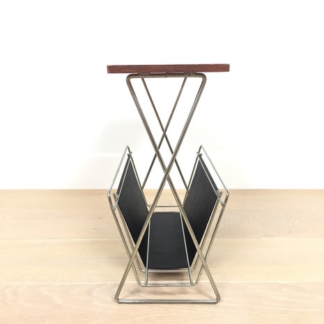 Vintage lectuurtafel chroom skai zwart