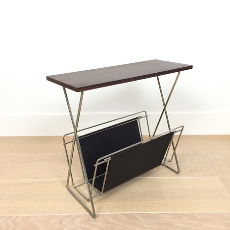 Vintage lectuurtafel chroom skai zwart