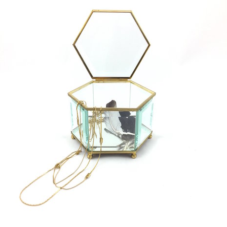 Messing hexagon pronkdoosje geslepen glas | Sprinkel + Hop