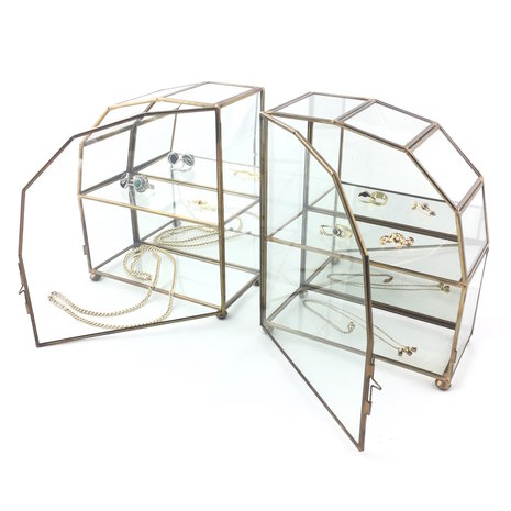 Set van twee mini messing glazen vitrinekastjes hemel | Sprinkel + Hop