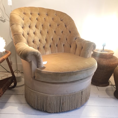 Vintage fauteuil velvet beige groen | Sprinkel + Hop