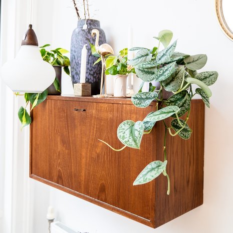 Vintage teak houten klepkastje hangend | Sprinkel + Hop