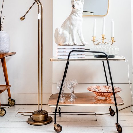 Bar cart serveerwagen formica wit bruin | Sprinkel + Hop