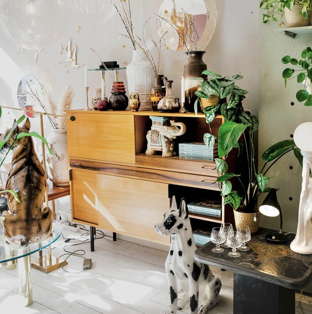 Vintage houten wandkast highboard | Sprinkelhop