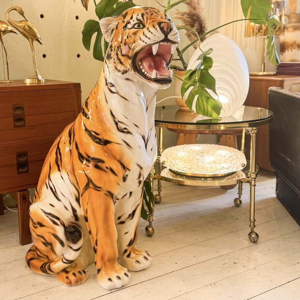 Vintage Italiaans keramieken tijger beeld XL | Sprinkelhop