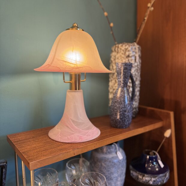 Vintage mushroom lampje roze murano glas met messing | Sprinkelhop