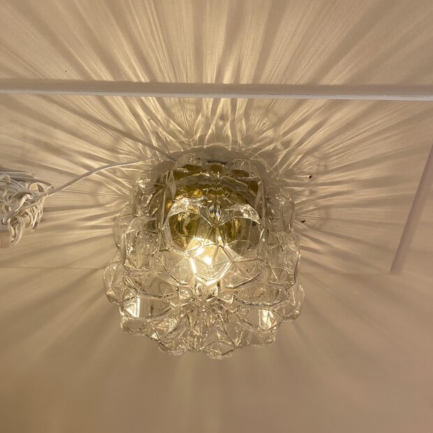 Vintage Glashutte Limburg messing glazen plafondlamp  | Sprinkelhop