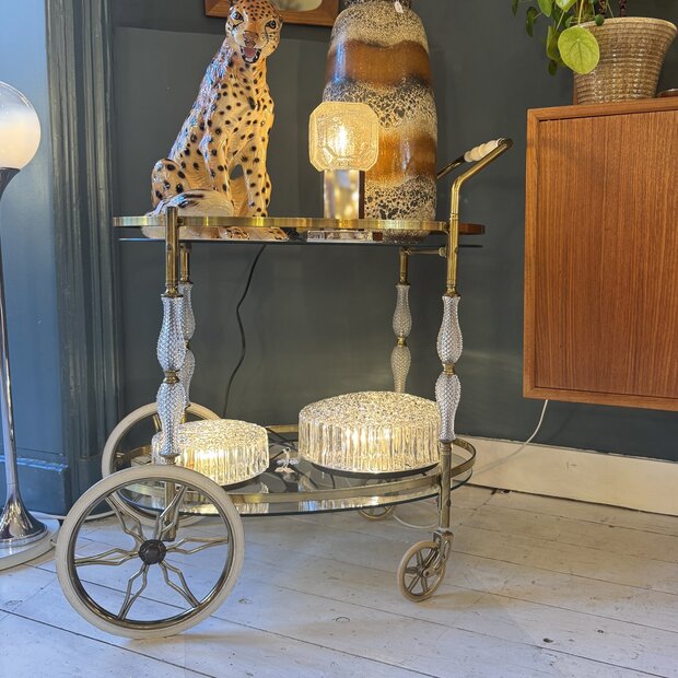Vintage 1950s sierlijke bar cart serveerwagen messing  | Sprinkelhop