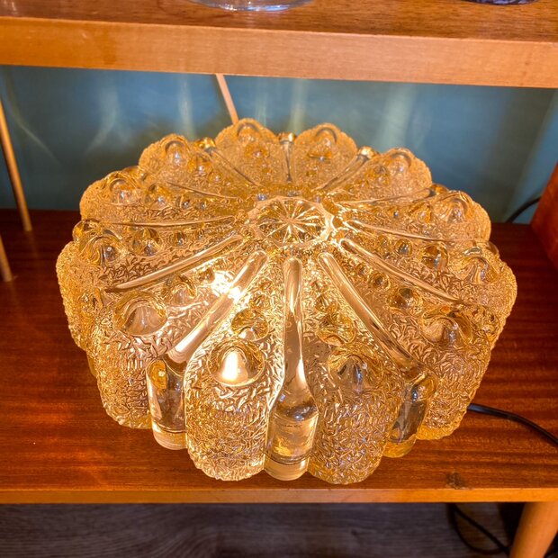 Vintage glazen plafonniere bloemvorm transparant messing | Sprinkelhop