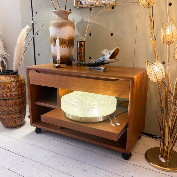 Vintage teak open kastje met uitschuifbaar blad en lade | Sprinkelhop