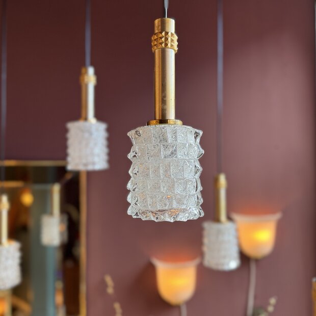 Vintage Murano glazen hanglamp goud messing| Sprinkelhop