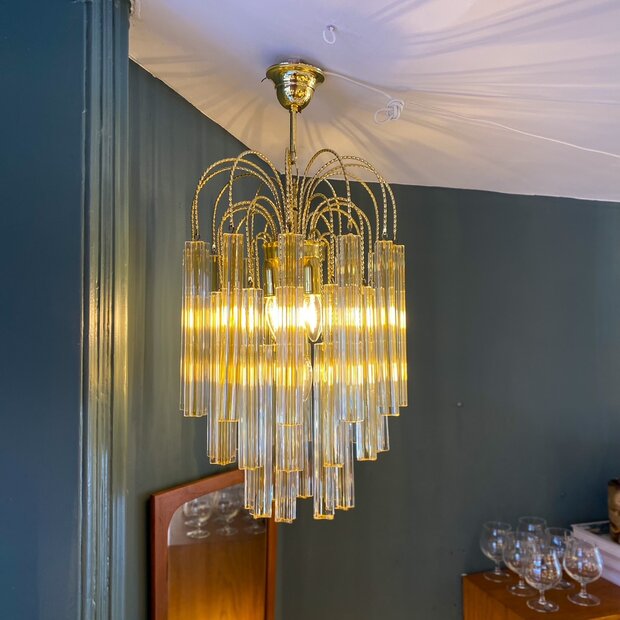 Vintage Paolo Venini kroonluchter 1970s messing geel | Sprinkelhop