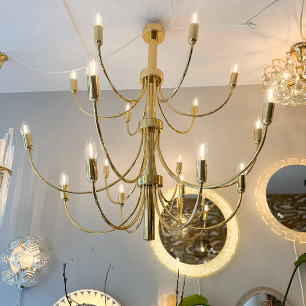 Vintage 70s messing 16-arms kroonluchter XL | Sprinkelhop