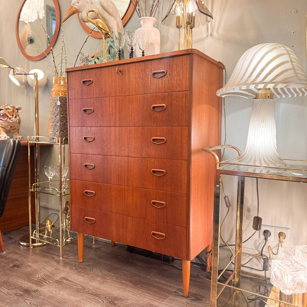 Vintage midcentury teak Zweedse ladekast met 6 lades | Sprinkelhop