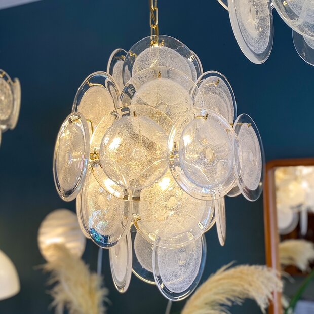 Vintage Italiaanse Vistosi schijven hanglamp Muranoglas groot | Sprinkelhop