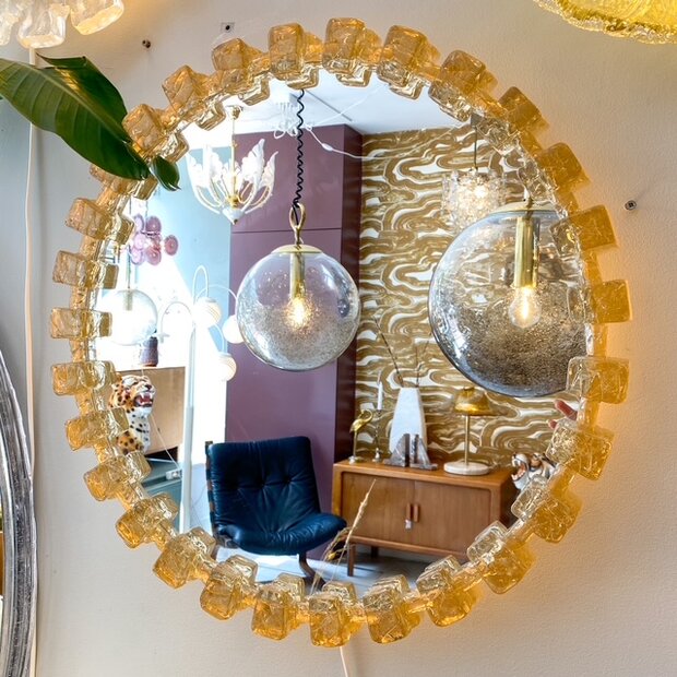 Vintage Hillebrand plexiglazen ronde spiegel met verlichting | Sprinkelhop