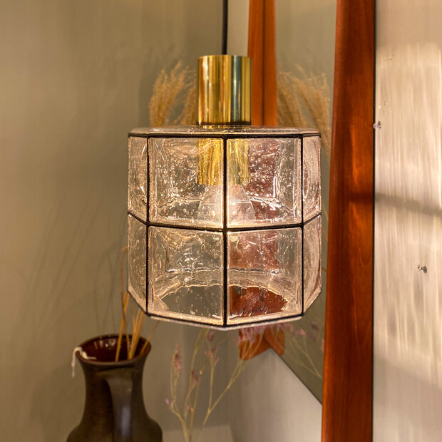 Vintage hanglamp Glashutte Limburg messing zwart glas | Sprinkelhop