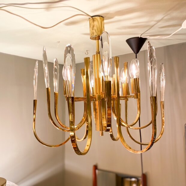 Glashutte Limburg hanglamp, Glashutte Limburg pendant, Limburg pendant glass brass,  brass vintage pendant, vintage hanglamp me