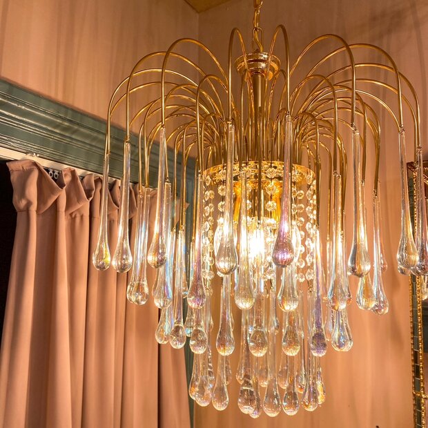 Vintage teardrop kroonluchter Paolo Venini olieglas groot | Sprinkelhop