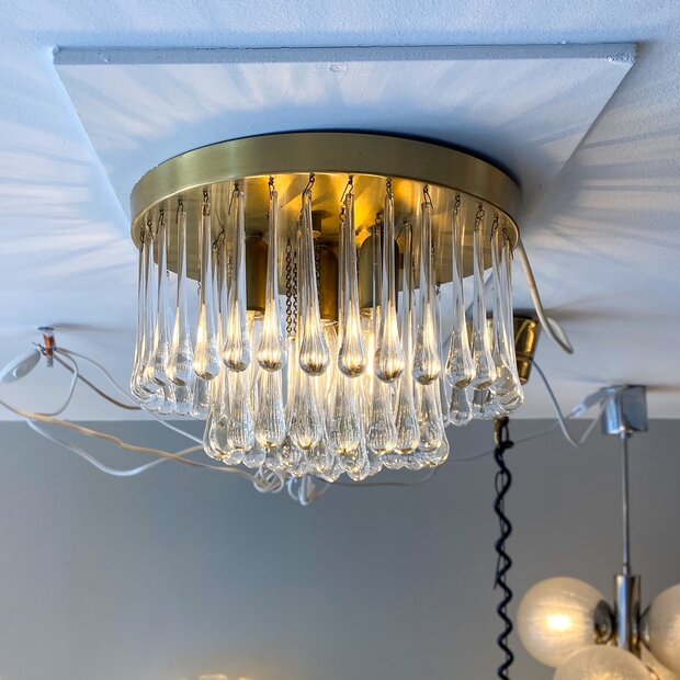 Vintage teardrop messing plafondlamp transparant | Sprinkelhop