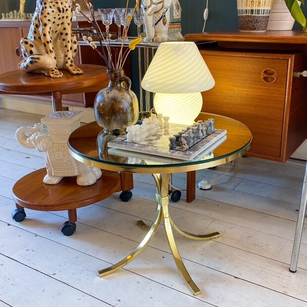 Vintage salontafel rond messing met spiegelglas | Sprinkelhop