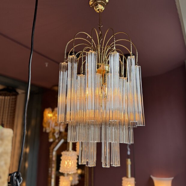Vintage Paolo Venini kroonluchter 1970s messing transparant | Sprinkelhop