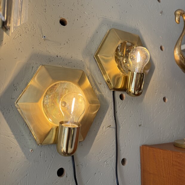Vintage messing hexagon wandlamp 1970s | Sprinkelhop