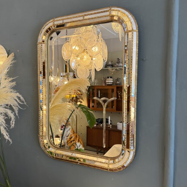 Vintage Venetiaanse moza&iuml;ekspiegel met messing rechthoekig | Sprinkelhop