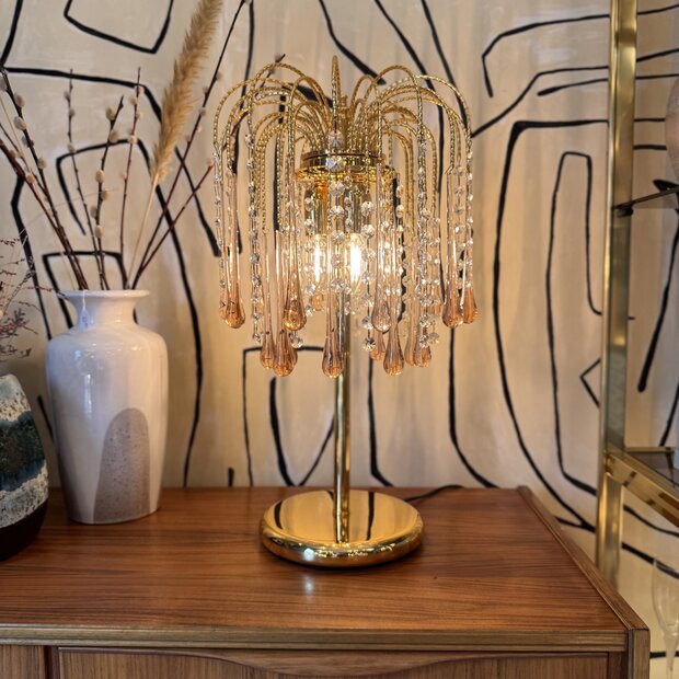 Vintage Italiaanse teardrop tafellamp Murano glas roze | Sprinkelhop