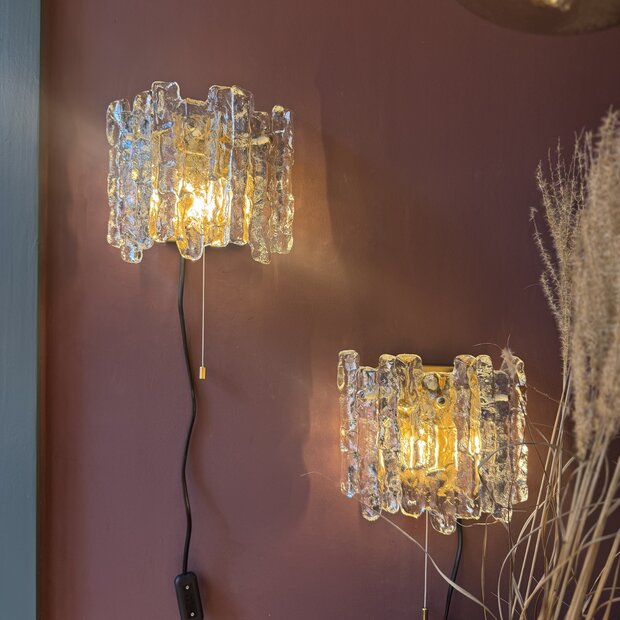 Vintage JT Kalmar frosted ice glass messing wandlamp | Sprinkelhop