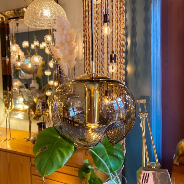 Peill &amp; Putzler Futura Wave rookglazen messing hanglamp 1970s | Sprinkelhop