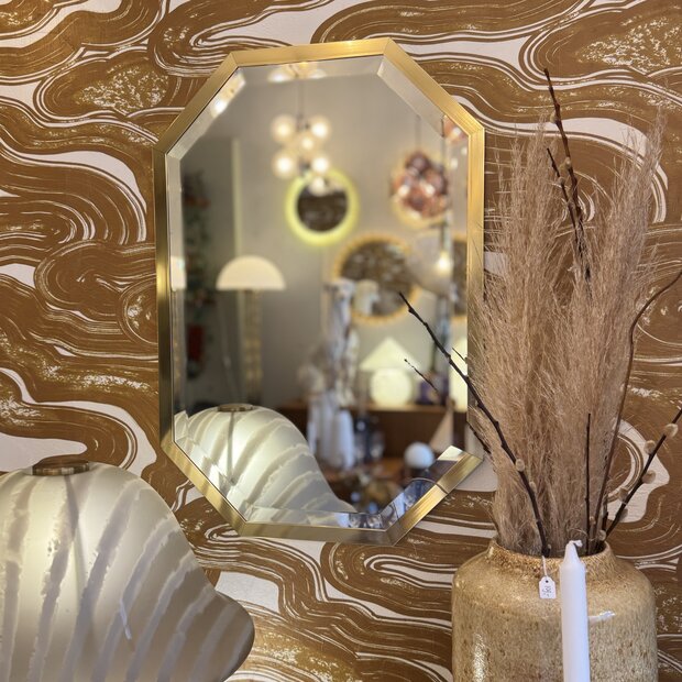 Vintage spiegel geborsteld messing rechthoekig octagon | Sprinkelhop