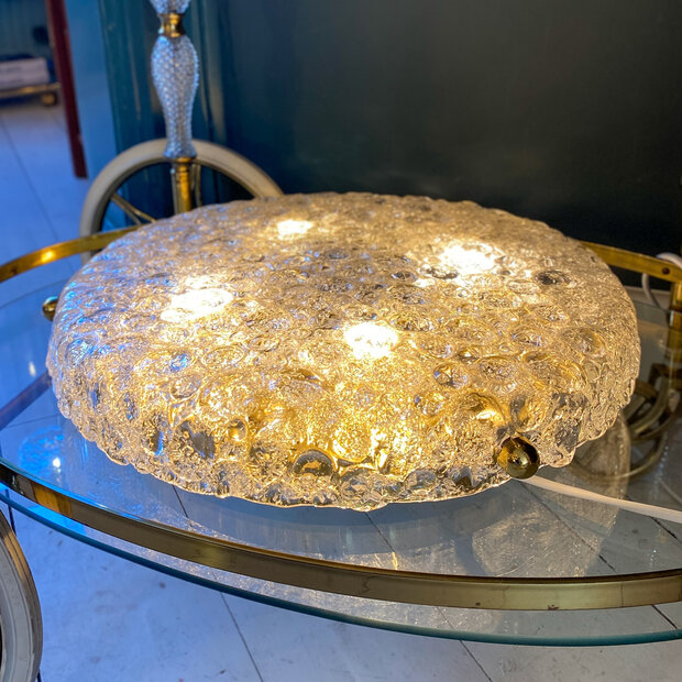 Vintage Hillebrand plafondlamp 1970s messing iced glass | Sprinkelhop